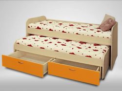Кровать 2-х ярусная выкатная №15 дуб молочный-манго