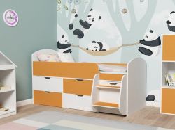 Кровать-чердак Малыш-7 Белое дерево-Оранжевый