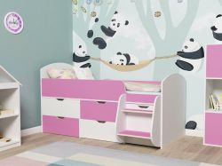Кровать-чердак Малыш-7 Белое дерево-Розовый