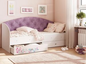 Кровать Эльза с 2 ящиками велюр фиолетовый
