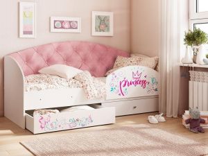 Кровать Эльза с 2 ящиками велюр розовый