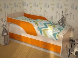 Кровать Максимка с ящиком дуб млечный-оранжевый