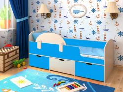 Кровать Малыш Мини Дуб молочный-Голубой